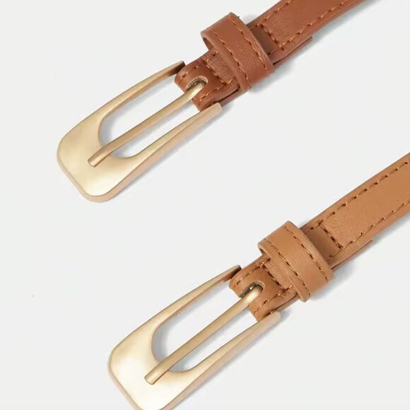 Cognac Brown Leather Skinny Belt - Picture 3 of 3